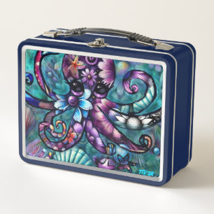 Whimsical Octopus Floral Blauwgroen Paarse Blauwe 