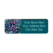 Whimsical Octopus Floral Blauwgroen Paarse Blauwe Etiket (Voorkant)