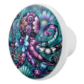 Whimsical Octopus Floral Blauwgroen Paarse Blauwe  Keramische Knop (Rechts)