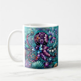 Whimsical Octopus Floral Blauwgroen Paarse Blauwe  Koffiemok