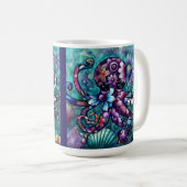 Whimsical Octopus Floral Blauwgroen Paarse Blauwe  Koffiemok (Voorkant rechts)