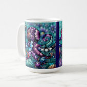 Whimsical Octopus Floral Blauwgroen Paarse Blauwe  Koffiemok (Voorkant links)