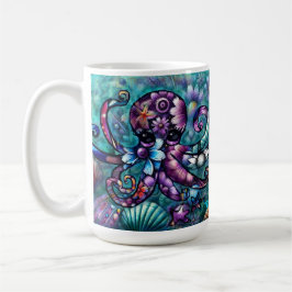 Whimsical Octopus Floral Blauwgroen Paarse Blauwe  Koffiemok
