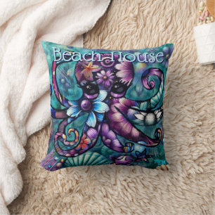 Whimsical Octopus Floral Blauwgroen Paarse Blauwe Kussen