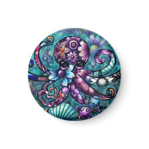 Whimsical Octopus Floral Blauwgroen Paarse Blauwe 