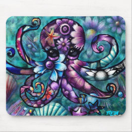 Whimsical Octopus Floral Blauwgroen Paarse Blauwe  Muismat