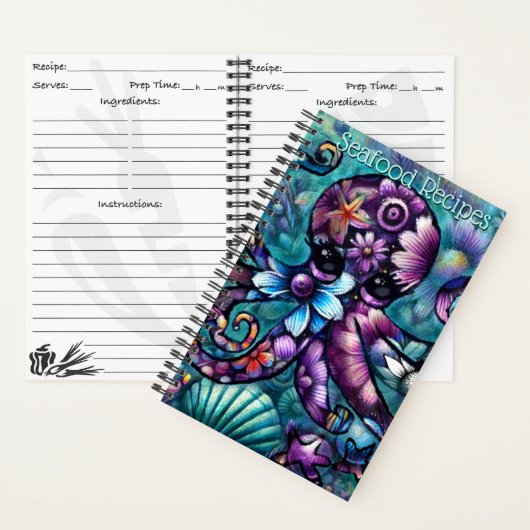 Whimsical Octopus Floral Blauwgroen Paarse Blauwe  Notitieboek (Binnen)