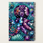 Whimsical Octopus Floral Blauwgroen Paarse Blauwe  Notitieboek (Achterkant)