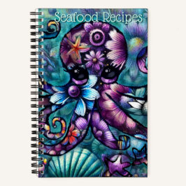 Whimsical Octopus Floral Blauwgroen Paarse Blauwe  Notitieboek
