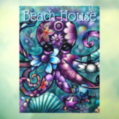 Whimsical Octopus Floral Blauwgroen Paarse Blauwe  Raamsticker (Vel 3)