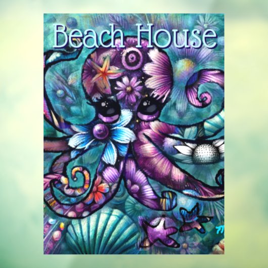 Whimsical Octopus Floral Blauwgroen Paarse Blauwe  Raamsticker (Vel 3)