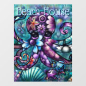Whimsical Octopus Floral Blauwgroen Paarse Blauwe  Raamsticker (Vel)