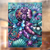 Whimsical Octopus Floral Blauwgroen Paarse Blauwe  Raamsticker (Vel 2)