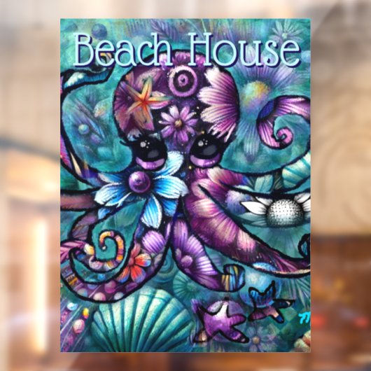 Whimsical Octopus Floral Blauwgroen Paarse Blauwe  Raamsticker (Vel 2)