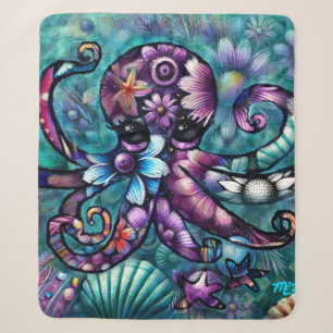Whimsical Octopus Floral Blauwgroen Paarse Blauwe Sherpa Deken