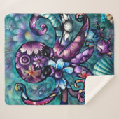 Whimsical Octopus Floral Blauwgroen Paarse Blauwe  Sherpa Deken (Voorkant (horizontaal))
