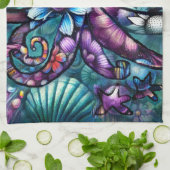 Whimsical Octopus Floral Blauwgroen Paarse Blauwe Theedoek (Gevouwen)