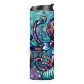 Whimsical Octopus Floral Blauwgroen Paarse Blauwe  Thermosbeker (Gedraaid links)