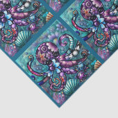 Whimsical Octopus Floral Teal Coastal Decoupage Tissuepapier (Detail)