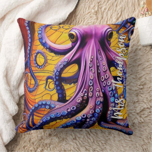 Whimsical Octopus met persoonlijke naam Kussen