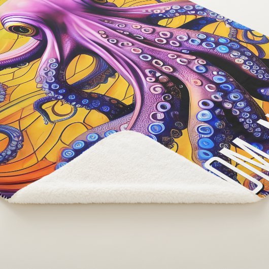 Whimsical Octopus met persoonlijke naam Sherpa Deken (3/4)
