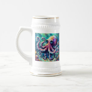 Whimsical Octopus Olieverfschilderij Nautisch Stra Bierpul
