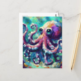 Whimsical Octopus Olieverfschilderij Nautisch Stra Briefkaart