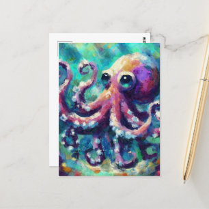Whimsical Octopus Olieverfschilderij Nautisch Stra Briefkaart