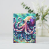 Whimsical Octopus Olieverfschilderij Nautisch Stra Briefkaart (Staand voorkant)
