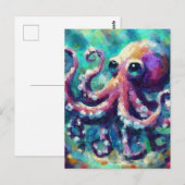 Whimsical Octopus Olieverfschilderij Nautisch Stra Briefkaart (Voorkant / Achterkant)