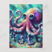 Whimsical Octopus Olieverfschilderij Nautisch Stra Briefkaart (Voorkant)