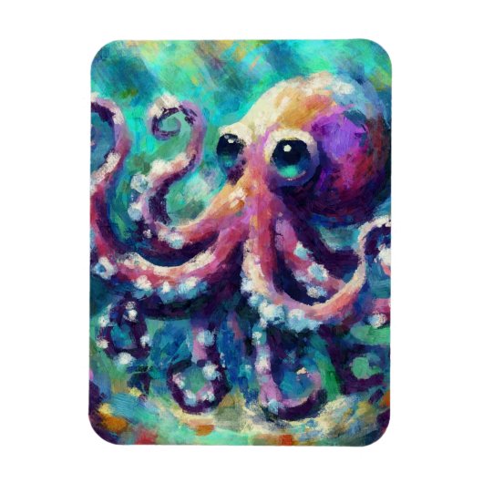 Whimsical Octopus Olieverfschilderij Nautisch Stra Magneet (Verticaal)