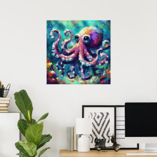 Whimsical Octopus Olieverfschilderij Nautisch Stra Poster