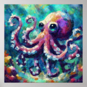 Whimsical Octopus Olieverfschilderij Nautisch Stra Poster (Voorkant)