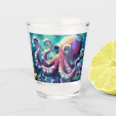 Whimsical Octopus Olieverfschilderij Nautisch Stra Shot Glas (Voorkant)