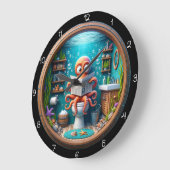 Whimsical Octopus on Toilet Clock Funny Grote Klok (Hoek)