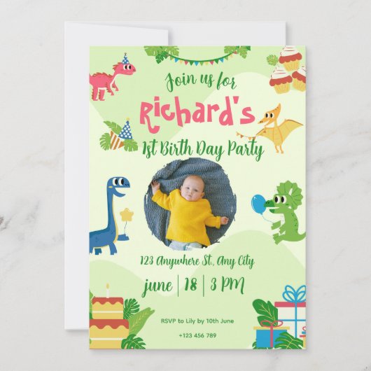 Whimsical Oerwoud Animals 1st Birthday Invitation Kaart (Voorkant)