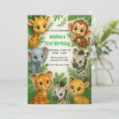 Whimsical Oerwoud Animals Wild Een 1e Verjaardag Kaart (Staand voorkant)