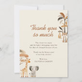 Whimsical Oerwoud Safari Dieren Jongen Baby shower Bedankkaart (Voorkant)