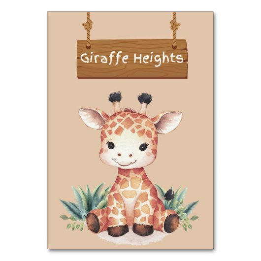 Whimsical Oerwoud Safari Giraffe Tafelbord Kaart (Achterkant)