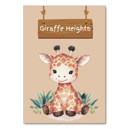 Whimsical Oerwoud Safari Giraffe Tafelbord Kaart (Voorkant)