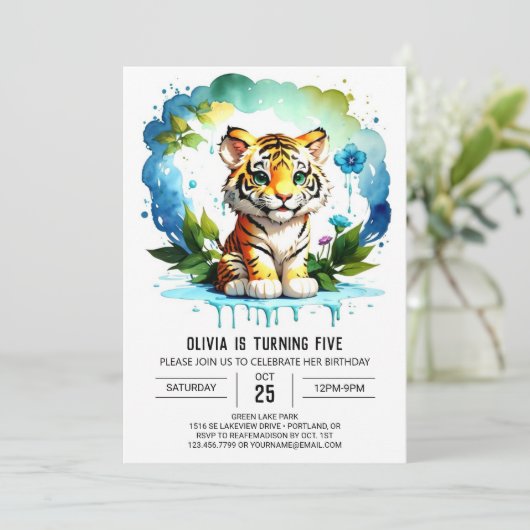 Whimsical Oerwoud Tiger Custom Boy Verjaardag Kaart (Staand voorkant)