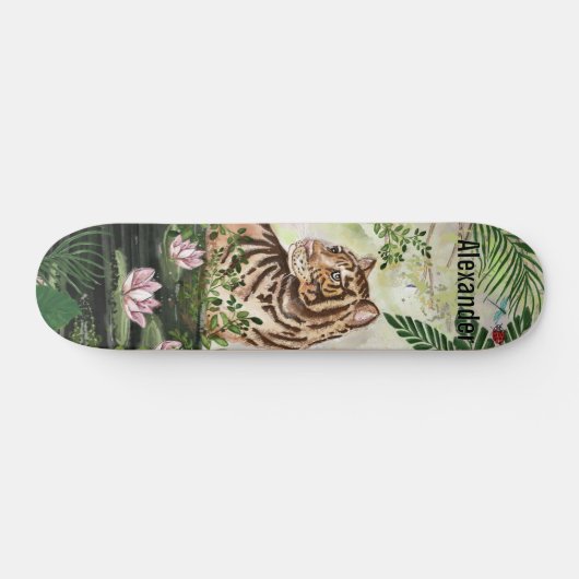 Whimsical Oerwoud Tiger Tropical Leaves Skateboard (Horizontaal)