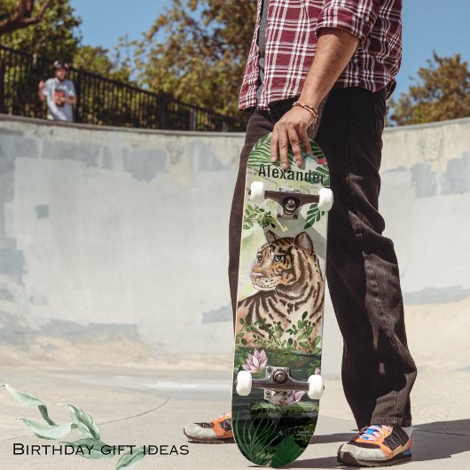 Whimsical Oerwoud Tiger Tropical Leaves Skateboard