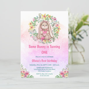 Whimsical of Bunny Floral Birthday Party Kaart