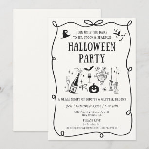 Whimsical off-white Boos & Bows Halloween Party Kaart