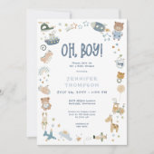 Whimsical Oh Boy Waterverf Doodle Baby shower Kaart (Voorkant)