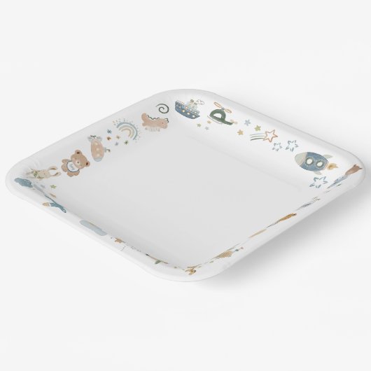 Whimsical Oh Boy Waterverf Doodle Baby shower Papieren Bordje (Gebogen)