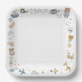 Whimsical Oh Boy Waterverf Doodle Baby shower Papieren Bordje (Voorkant)