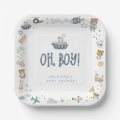 Whimsical Oh Boy Waterverf Doodle Baby shower Papieren Bordje
